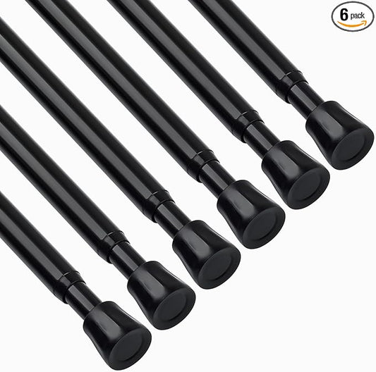 TYRON 6Pcs Spring Tension Curtain Rod 17 to 28 Inch, Black Adjustable Small Short Tension Rod No Drilling, Extendable Window 
