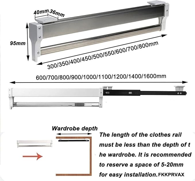 Pull Out Clothes Rail Sliding Wardrobe Closet Rod - Heavy Duty Extendable Pull Out Closet Rod, Extendable Clothes Rail, Exten