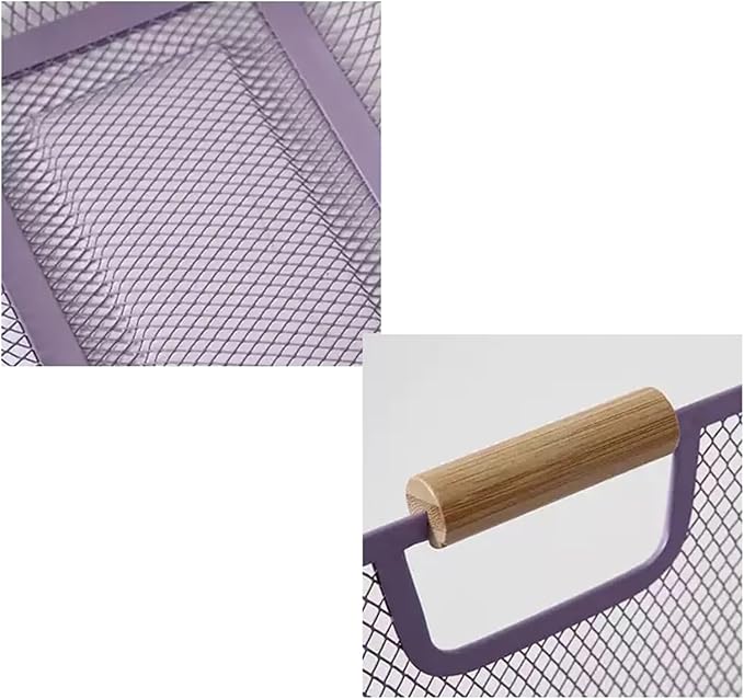 AJIODA Metal Mesh Steel Basket, Large Wire Storage Organizer Basket Multi-function Hanging Kitchen Baskets with Wood Handle f