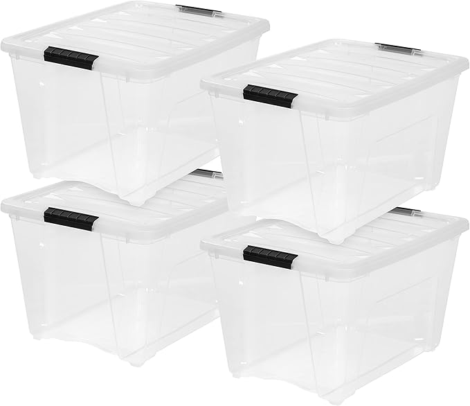 IRIS USA 54 Qt Stackable Plastic Storage Bins with Lids, 4 Pack - BPA-Free, Made in USA - See-Through Organizing Solution, La