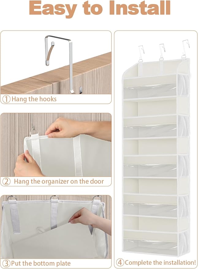 TAHAVICE 1 Pack Over The Door Storage Organizer with 5 Pockets 10 Mesh Pockets, 44 lbs Weight Capacity Door Hanging Organizer