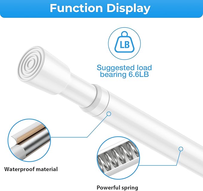 2PCS Small Tension Curtain Rod 27 to 46 Inch,White Short Curtain Rods No Drilling,Loaded Expandable Spring Curtain Rods for W