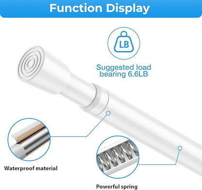 2PCS Small Tension Curtain Rod 27 to 46 Inch,White Short Curtain Rods No Drilling,Loaded Expandable Spring Curtain Rods for W