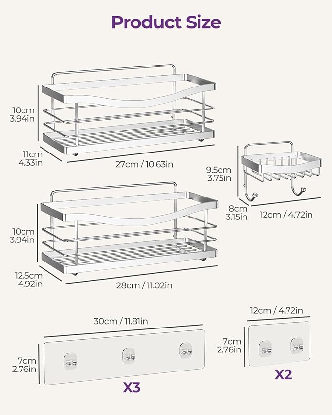 ODesign Shower Caddy 3 Pack-Shower Organizer Shelves Rack Rustproof SUS304 Stainless Steel for Bathroom Storage&Kitchen-No Dr