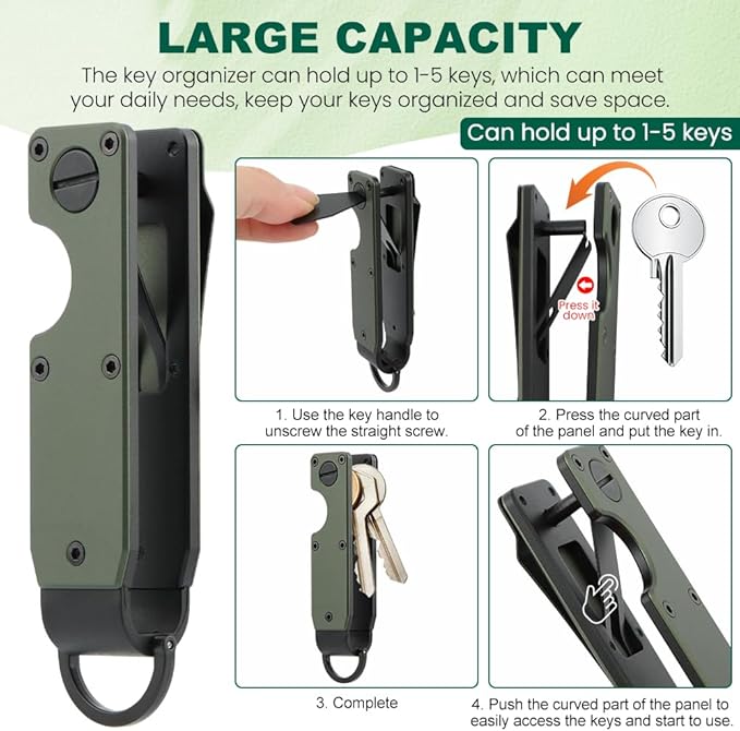 Key Organizer, Chain Holder Organizer, Minimalist Holder for keychain Secures 1-5 Keys