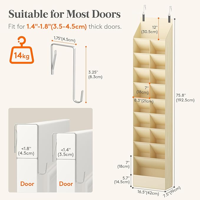 Lifewit 10 Tier Over the Door Shoe Organizer with 19 Large Deep Pockets, Fabric Hanging Shoes Shelf for Closet, Dorm Storage,