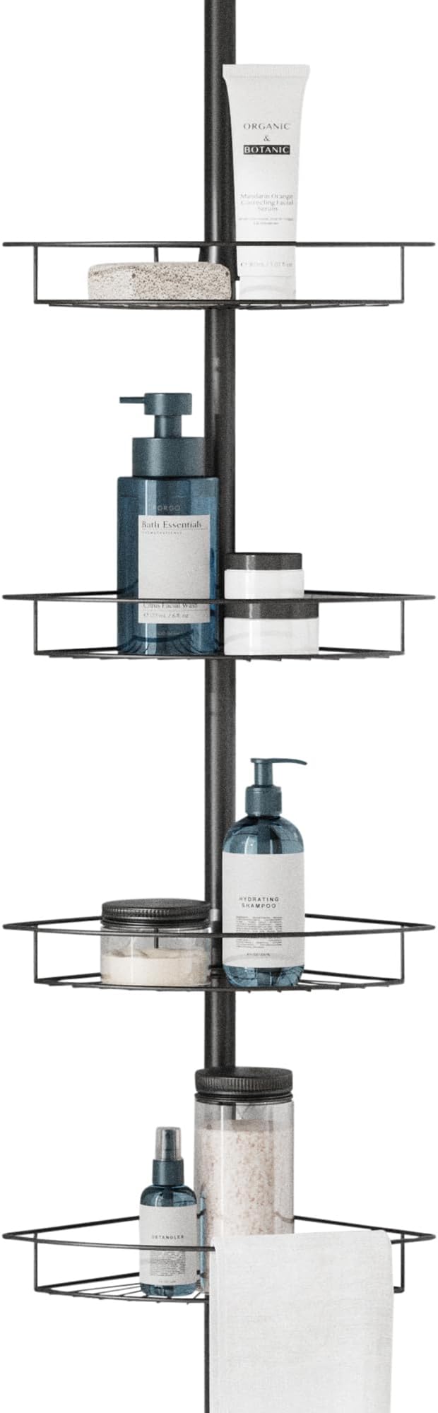 Zenna Home Tension Pole Shower Caddy Corner Organizer, Adjustable Standing Shower Caddy with 4 Baskets, Rust Resistant Bathro