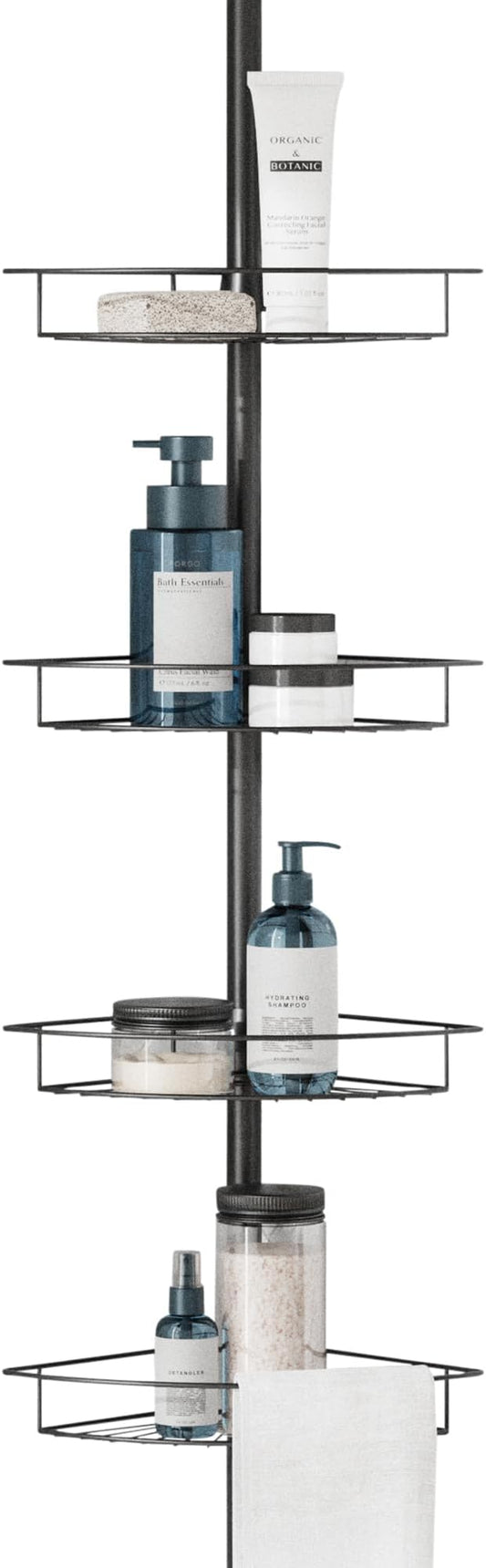 Zenna Home Tension Pole Shower Caddy Corner Organizer, Adjustable Standing Shower Caddy with 4 Baskets, Rust Resistant Bathro