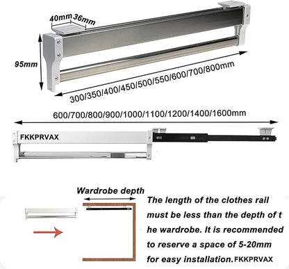 Pull Out Clothes Rail Extendable Pull Out Closet Rod - Wardrobe Pull-Out Trousers Rack, Extendable Clothes Rail for Closet, C