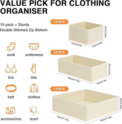 DIMJ Drawer Organizer Clothes, 15 Pack Dresser Organizer, Foldable Closet Organizers and Storage, Fabric Dresser Bins, Drawer
