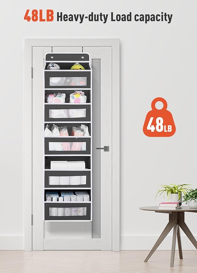2 Pack Over The Door Organizer Storage, 5 Shelf Hanging Door with 5 Large Capacity Pockets, Anti Tilt 48 lb Load Behind Door 