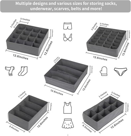Lourome Underwear Organizer, 10 Set Foldable Fabric Underwear Drawer Organizer and Sock Organizer, Drawer Organizers for Clot