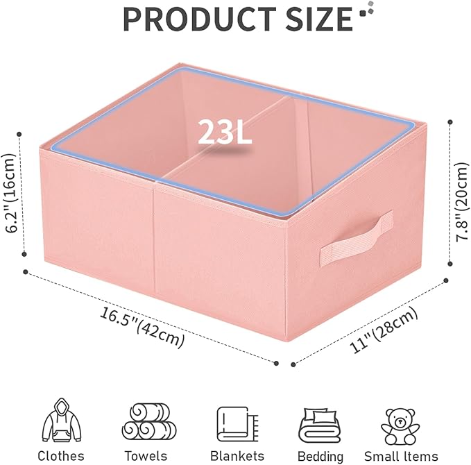 DIMJ Large Closet Shelf Organizer Bins 4 Packs with Handles and Divider, Fabric Trapezoid Storage Baskets, Foldable Clothes C