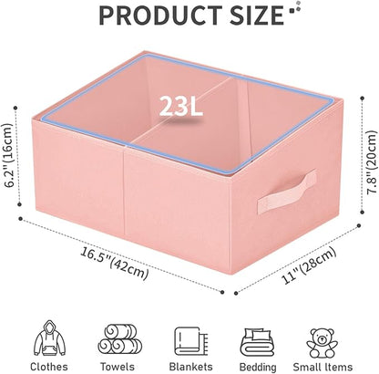 DIMJ Large Closet Shelf Organizer Bins 4 Packs with Handles and Divider, Fabric Trapezoid Storage Baskets, Foldable Clothes C