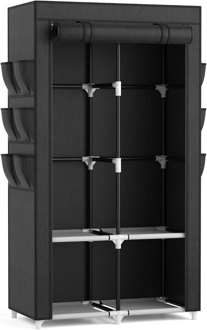 VTRIN Portable Closet Wardrobe Closet for Hanging Clothes with 4 Storage Shelves, 2 Hanging Rods and 6 Pockets, Stable and Ea