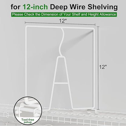 SortNStore Wire Shelf Dividers for Closet: 12-inch Tall 12-inch Deep 6 Pack Wire Rack Accessories - Adjustable Purse Organize