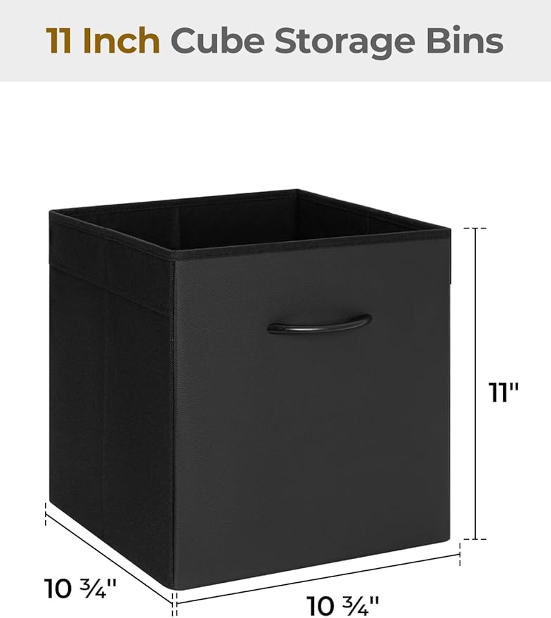 StorageWorks Black Storage Cubes, 11-inch Leather Bins with Handle, Cube Organizer Baskets for Shelves and Closet, Collapsibl