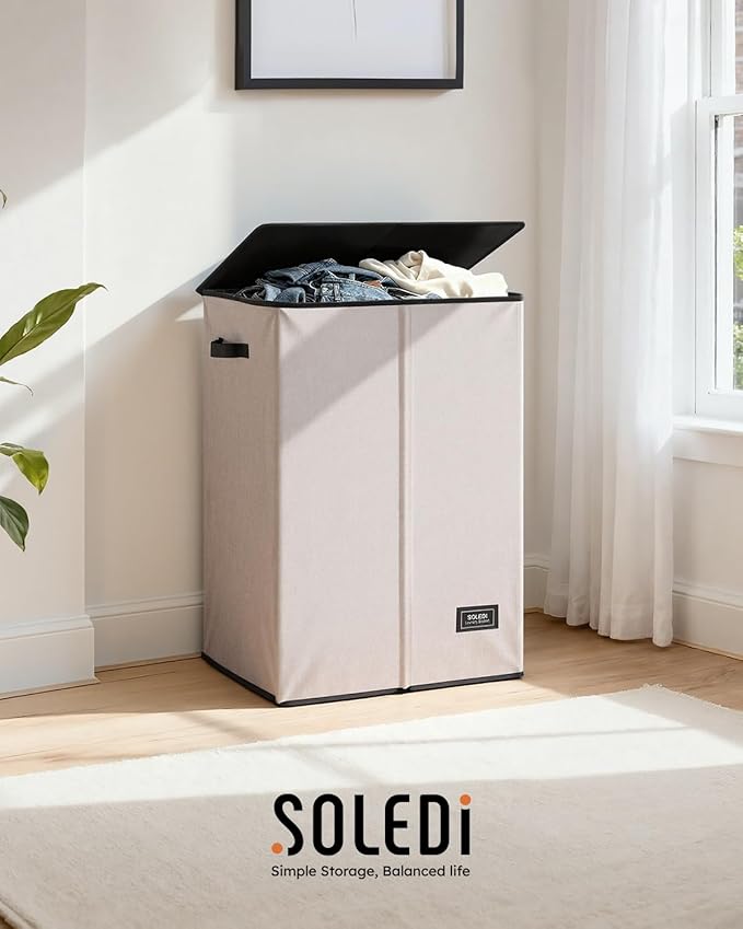 SOLEDI Laundry Hamper with Lid 130L Large & Tall Collapsible Laundry Basket, Clothes Hamper with Bag Removable Easy to Carry,