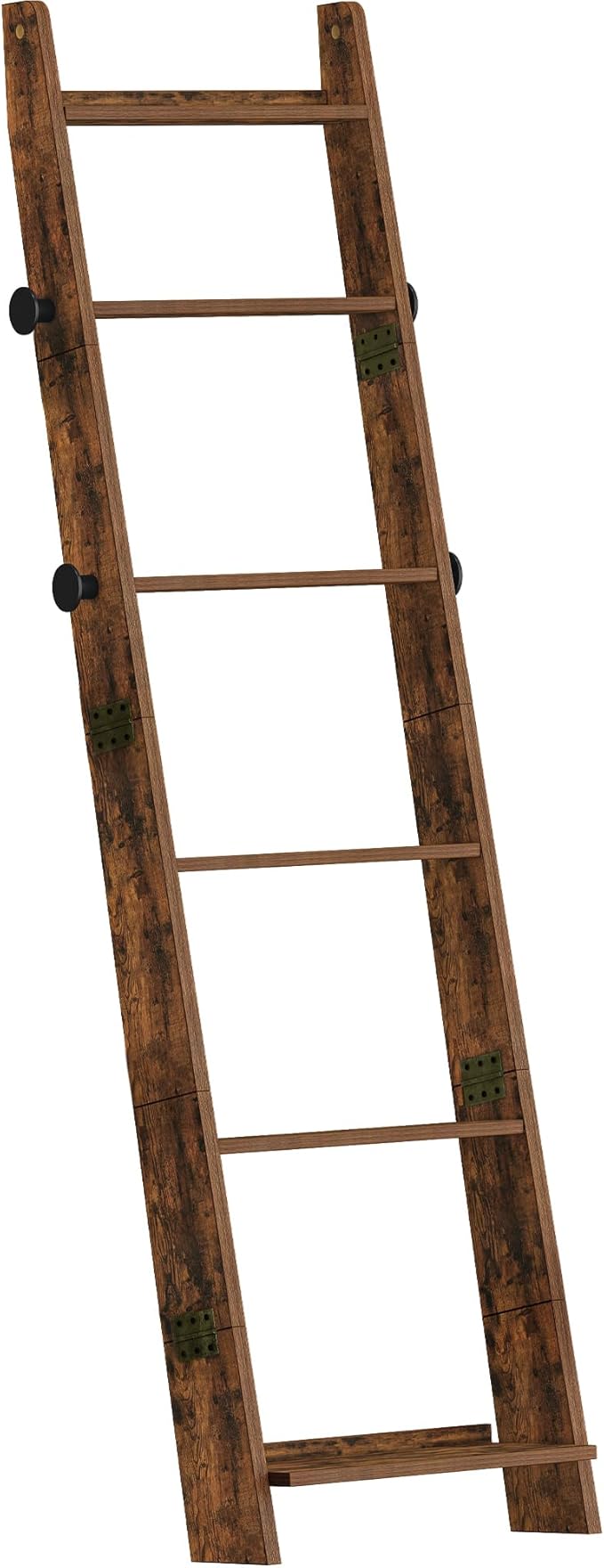 Hzuaneri Blanket Ladder for Living Room, Decorative Quilt Rack with 4 Removable Hooks, 6-Tier Blanket Ladder Shelf for Bedroo
