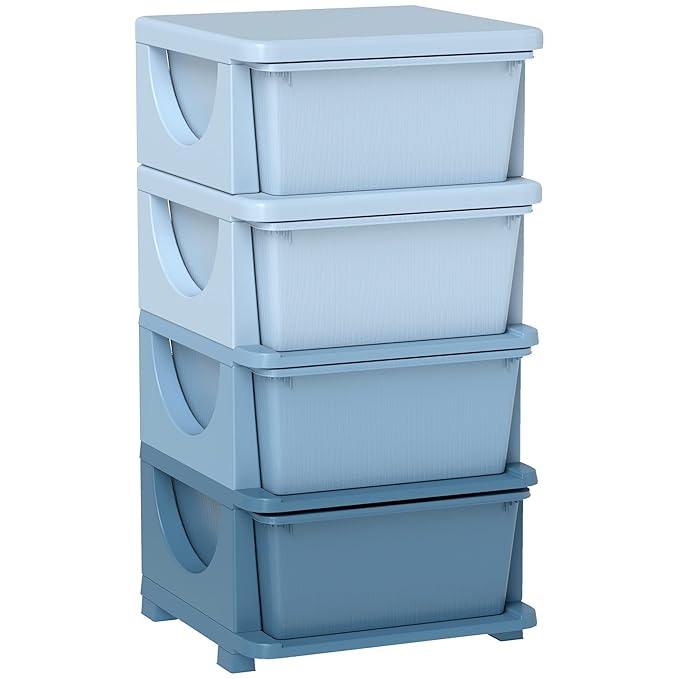 Qaba 4 Tier Kids Storage Unit, Toy Organizers and Storage with 4 Drawer Chest for Kids Bedroom Nursery Kindergarten Living Ro