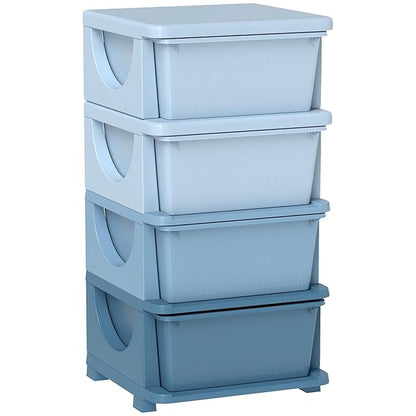 Qaba 4 Tier Kids Storage Unit, Toy Organizers and Storage with 4 Drawer Chest for Kids Bedroom Nursery Kindergarten Living Ro