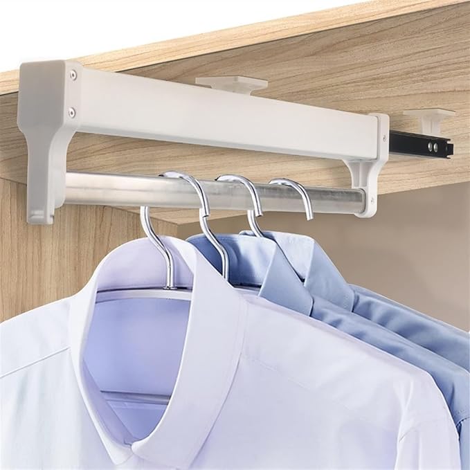 Pull Out Clothes Rail Extendable Pull Out Closet Rod - Wardrobe Pull-Out Trousers Rack, 30-60Cm Extendable Pull-Out Clothes R