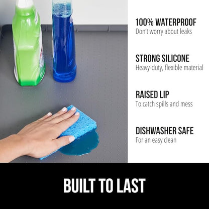 GORILLA GRIP Waterproof Silicone Under Sink Mat with Raised Lip for Kitchen and Bathroom, 34 x 22 in, Cabinet Shelf Liner Sta
