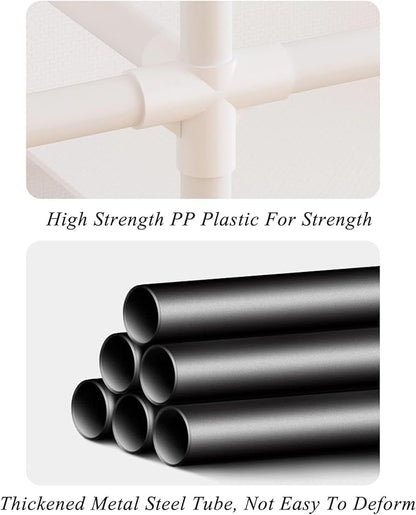 Portable Closet,Garment Rack,Heavy Duty Clothes Rack with Cover,Wardrobe Closet with 1 Hanging Rods, 2 Storage Shelves and 2 
