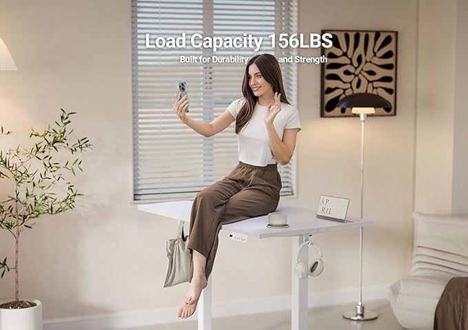 YDN Electric Standing Desk, 55 x 24 Inches Adjustable Height Stand up Desk with Cable Management, Home Office Desks with Splice Board & Frame, White Top