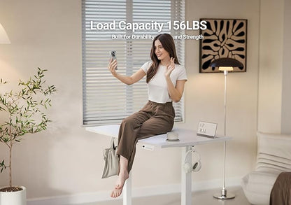 YDN Electric Standing Desk, 55 x 24 Inches Adjustable Height Stand up Desk with Cable Management, Home Office Desks with Splice Board & Frame, White Top