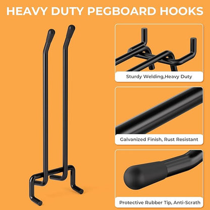 INCLY 4/6 Inch Black Pegboard Hooks, 36 Pack Heavy Duty Double Arm Peg Board Straight Hooks, Peg Board Tool Hangers Fit for 1