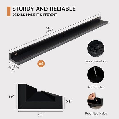 Fun Memories Picture Ledge Shelf for Wall, Floating Shelves Set of 4, 36 Inch Long Nursery Book Shelves for Toys Storage, Kid