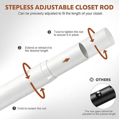 Closet Rods for Hanging Clothes, 17-42 Inch Stepless Adjustable Closet Rod, 1.3 Inch Heavy Duty Metal Clothes Hanging Rod, Ex