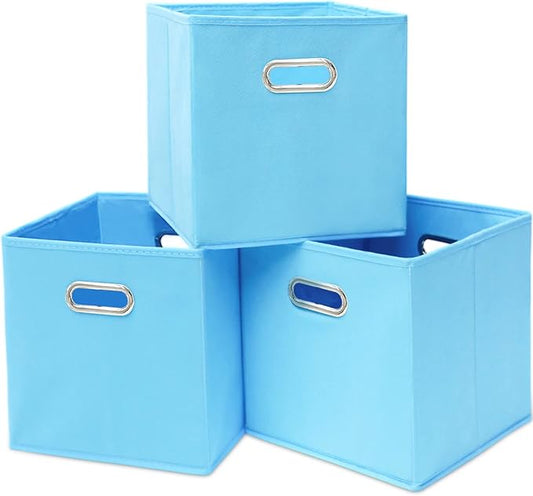 Black Fabric Cubby Storage Bins,13x13x13 Inches ,Cube Organizer Bin Foldable Storage Boxes with Dual Handles Fabric Organizer