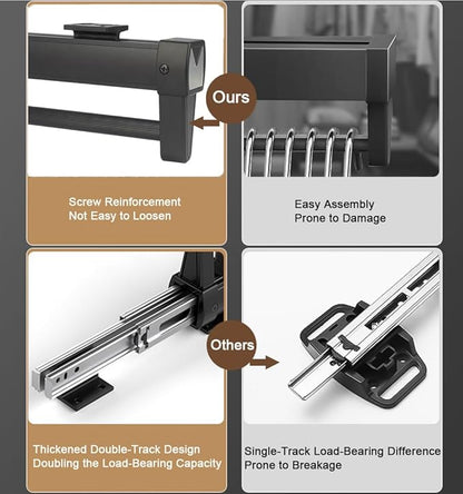 Adjustable Double-Rail Pull Out Clothes Hanger Rod with Thick Steel - Wardrobe Clothing Rail Hanger Rack Bar for Pants and Cl