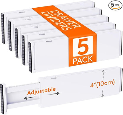 Lifewit 5 Pack Drawer Dividers Plastic Adjustable Drawer Organizers for Clothes, Expandable Dresser Separators in Bedroom/Bat