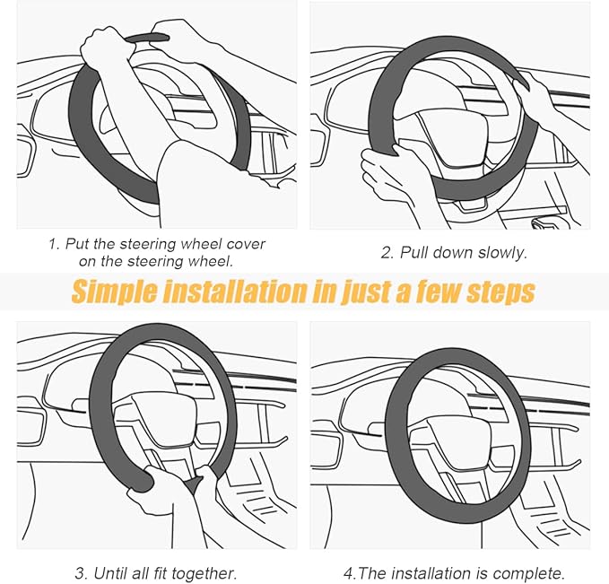 Moly Magnolia Steering Wheel Cover, Carbon Fiber Breathable Microfiber Leather with Non-Slip Lining, Cool in Summer Warm in W