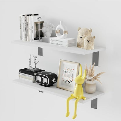 Floating Shelf Board for Wall 5/8" – No Brackets – 24" L x 10" W x 0.6" T White Melamine Wood Floating Shelves for Bathroom, 
