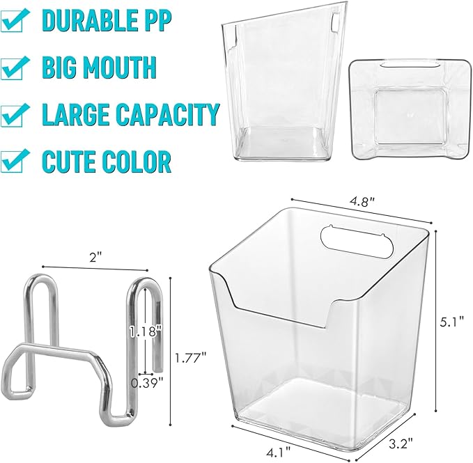 G.CORE Large Grid Wall Bins - 6Pack Clear Gridwall Accessories Hanging Cups with Back Hooks - Plastic Grid Wall Panels Organi