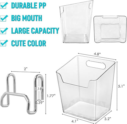 G.CORE Large Grid Wall Bins - 6Pack Clear Gridwall Accessories Hanging Cups with Back Hooks - Plastic Grid Wall Panels Organi