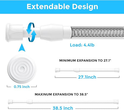 6PCS Small Tension Curtain Rod 27 to 38 Inch,White Short Curtain Rods No Drilling,Loaded Expandable Spring Curtain Rods for W