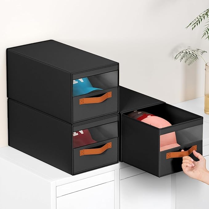 DIMJ Closet Organizers and Storage - Fabric Bins with Drawers for Closet Foldable Clothes Organizers with Clear Window, Stack