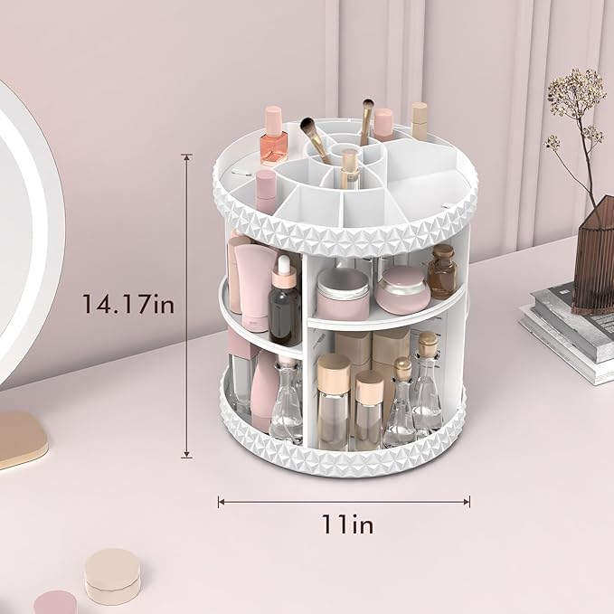 Rotating Makeup Organizer, Adjustable Vanity Organizer, Large Capacity Cosmetic Display Case for Spinning, Storage Carousel f