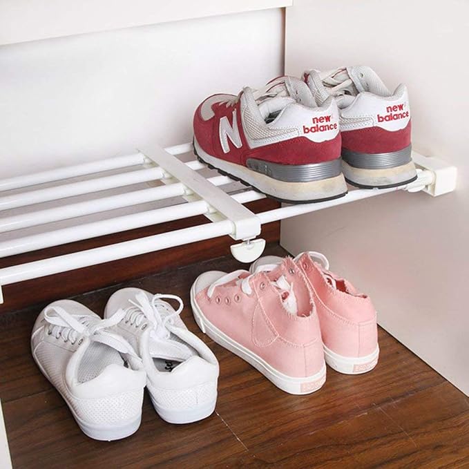 Adjustable Shelf Organizer Expandable Closet Shelf and Rod with No Drilling for Wardrobe Cupboard Kitchen Bookcase (11.5" - 1
