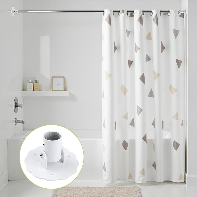 Flower-Shape Shower Curtain Rod Bracket, 2Pcs Telescopic Metal Shower Drape Rod Swivel Flange Curtain Pole Wall-Mount Bracket