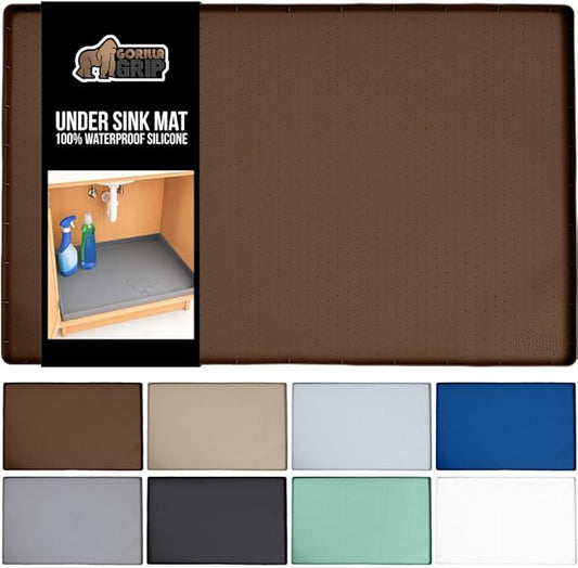 GORILLA GRIP Waterproof Silicone Under Sink Mat with Raised Lip for Kitchen and Bathroom, 28 x 22 in, Cabinet Shelf Liner Sta