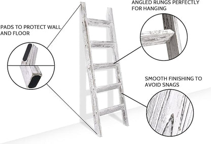 FUIN 5ft (58") Wood Blanket Ladder Living Room Decorative Wall Leaning Farmhouse Quilt Display Holder Wooden Towel Rack for B