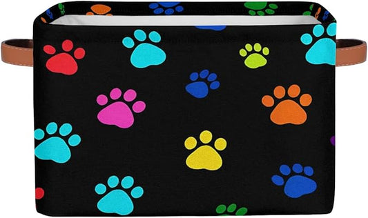 Colorful Paw Print Storage Basket Cube Animal Dog Cat Collapsible Storage Bin with Handle Large Baskets Box Toy Cloth Organiz