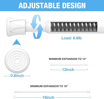 6 Pack Spring Tension Rods 11-19 Inches,5/8" Diameter White Spring Load Adjustable Expandable,Small Short Tension Curtain Rod