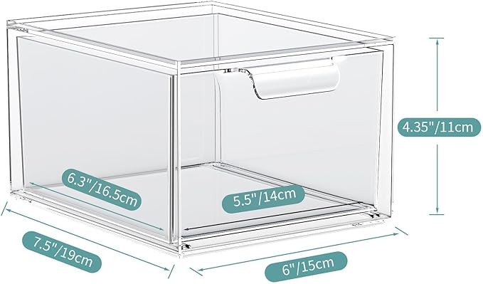 SpaceHacks 2 Pack Stackable Makeup Organizer and Storage, Acrylic Organizers，Clear Plastic Storage Drawer with Handles for Va